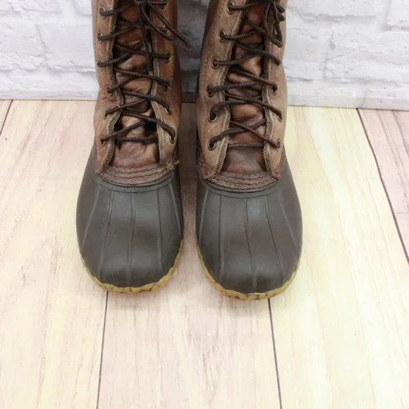 LL Bean Brown Leather Mid Calf Lace Up Unlined Hunting Duck Boots Size 6 M - Picture 5 of 8